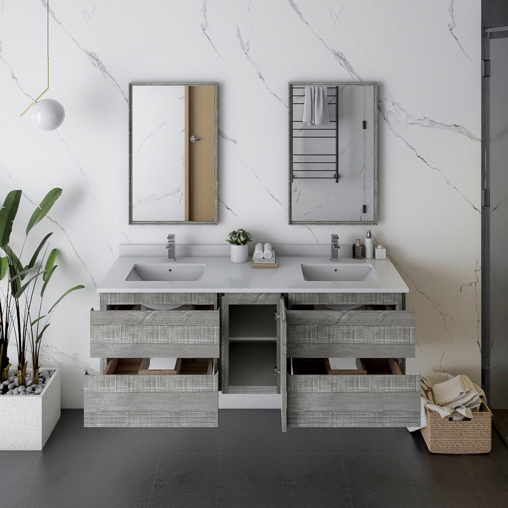 Fresca Formosa 60" Double Sink Bathroom Cabinet w/ Top & Sinks in Ash - 60