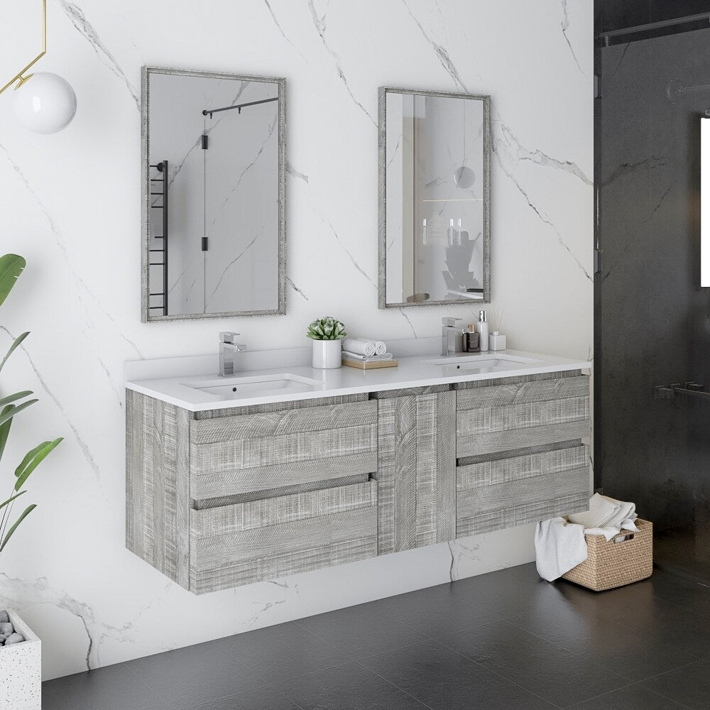 Fresca Formosa 60" Double Sink Bathroom Cabinet w/ Top & Sinks in Ash - 60