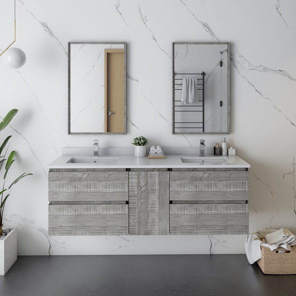 Fresca Formosa 60" Double Sink Bathroom Cabinet w/ Top & Sinks in Ash - 60