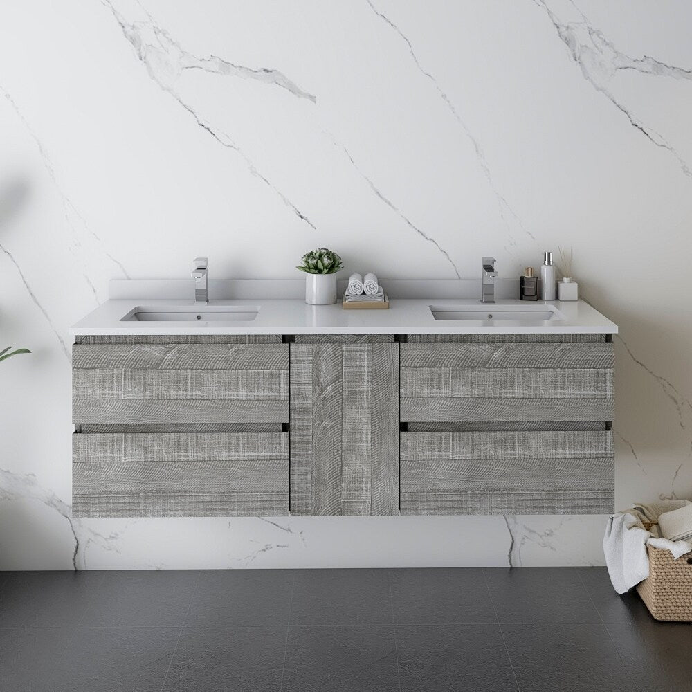 Fresca Formosa 60" Double Sink Bathroom Cabinet w/ Top & Sinks in Ash - 60