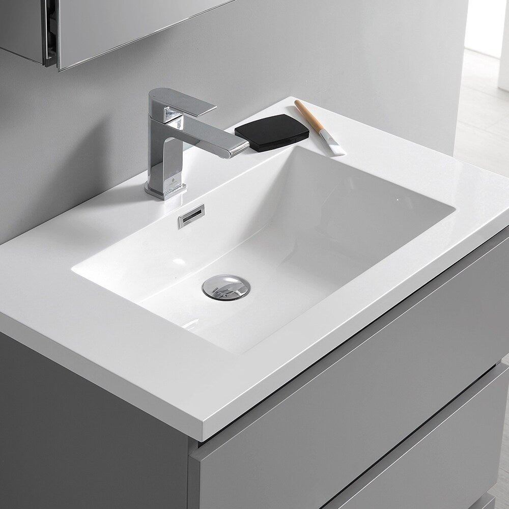 Fresca Lazzaro 30" Gray Free Standing Modern Bathroom Cabinet w/ Integrated Sink