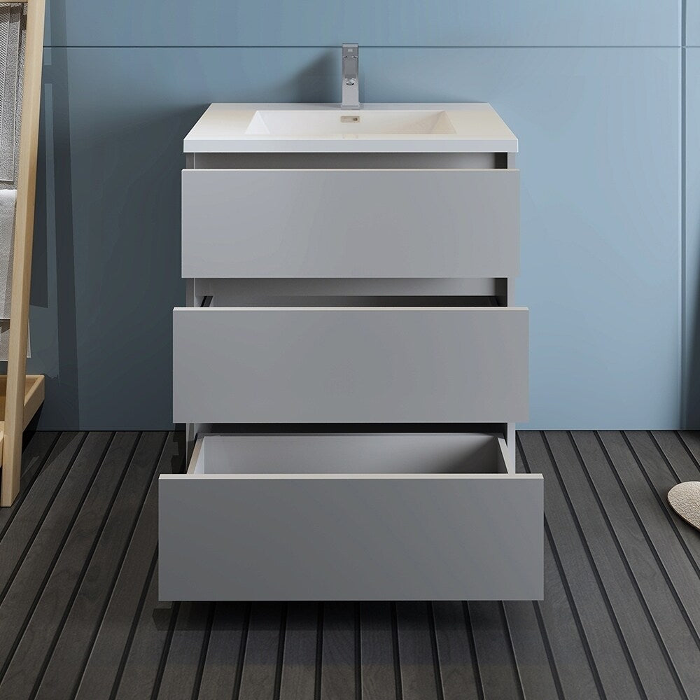 Fresca Lazzaro 30" Gray Free Standing Modern Bathroom Cabinet w/ Integrated Sink