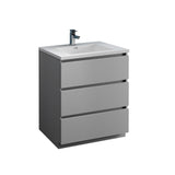 Fresca Lazzaro 30" Gray Free Standing Modern Bathroom Cabinet w/ Integrated Sink