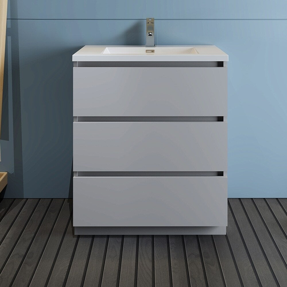 Fresca Lazzaro 30" Gray Free Standing Modern Bathroom Cabinet w/ Integrated Sink