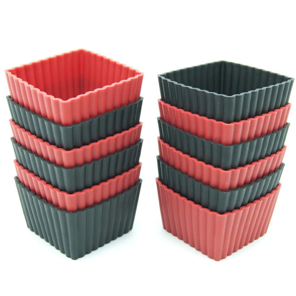 Freshware 12-Pack Mini Square Silicone Reusable Baking Cup - Multicolor