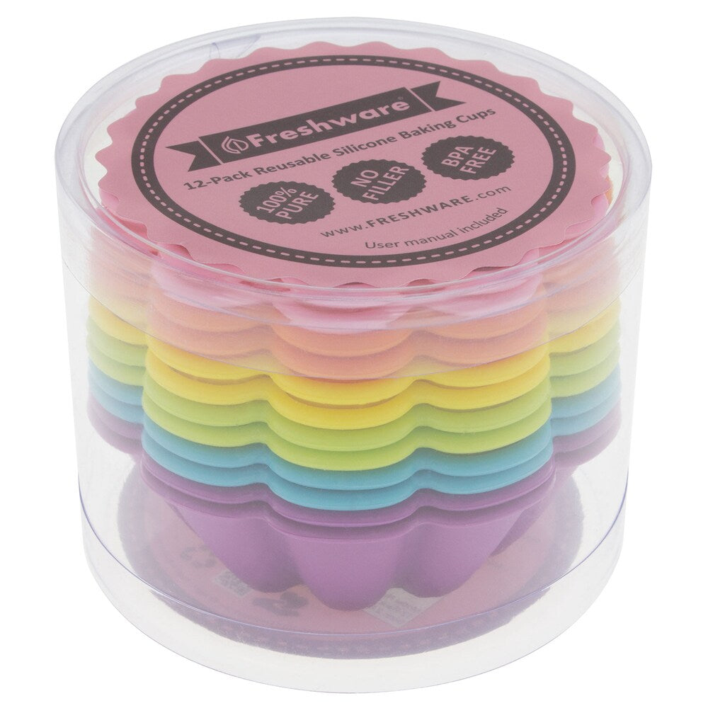 Freshware 12-pack Silicone Flower Reusable Cupcake and Muffin Baking Cup
