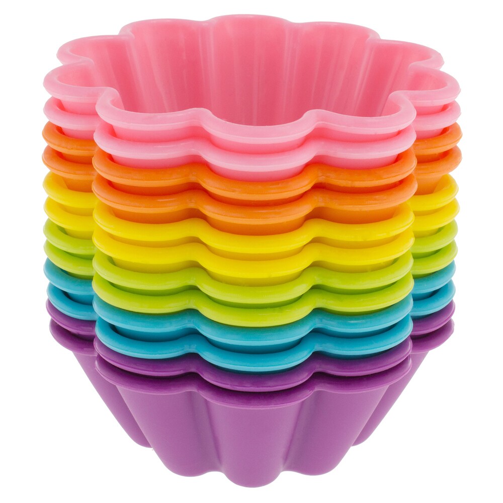 Freshware 12-pack Silicone Flower Reusable Cupcake and Muffin Baking Cup
