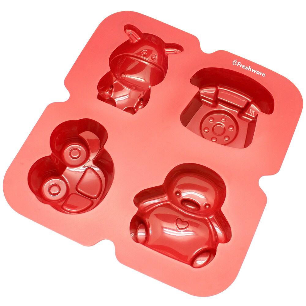 Freshware 4-cavity Penguin, Hippo, Toy Car and Telephone Silicone Mold