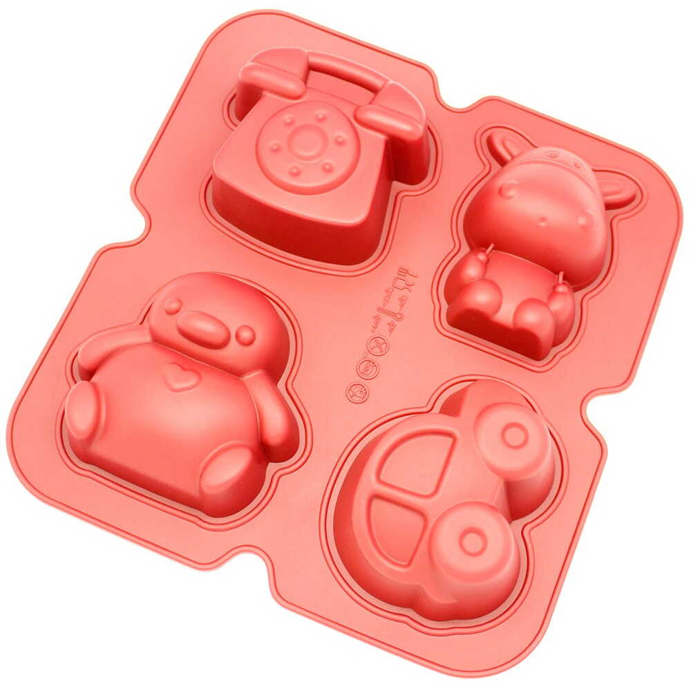 Freshware 4-cavity Penguin, Hippo, Toy Car and Telephone Silicone Mold