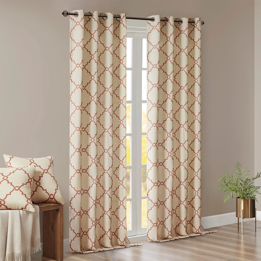 Fretwork Print Grommet Top Window Curtain Panel