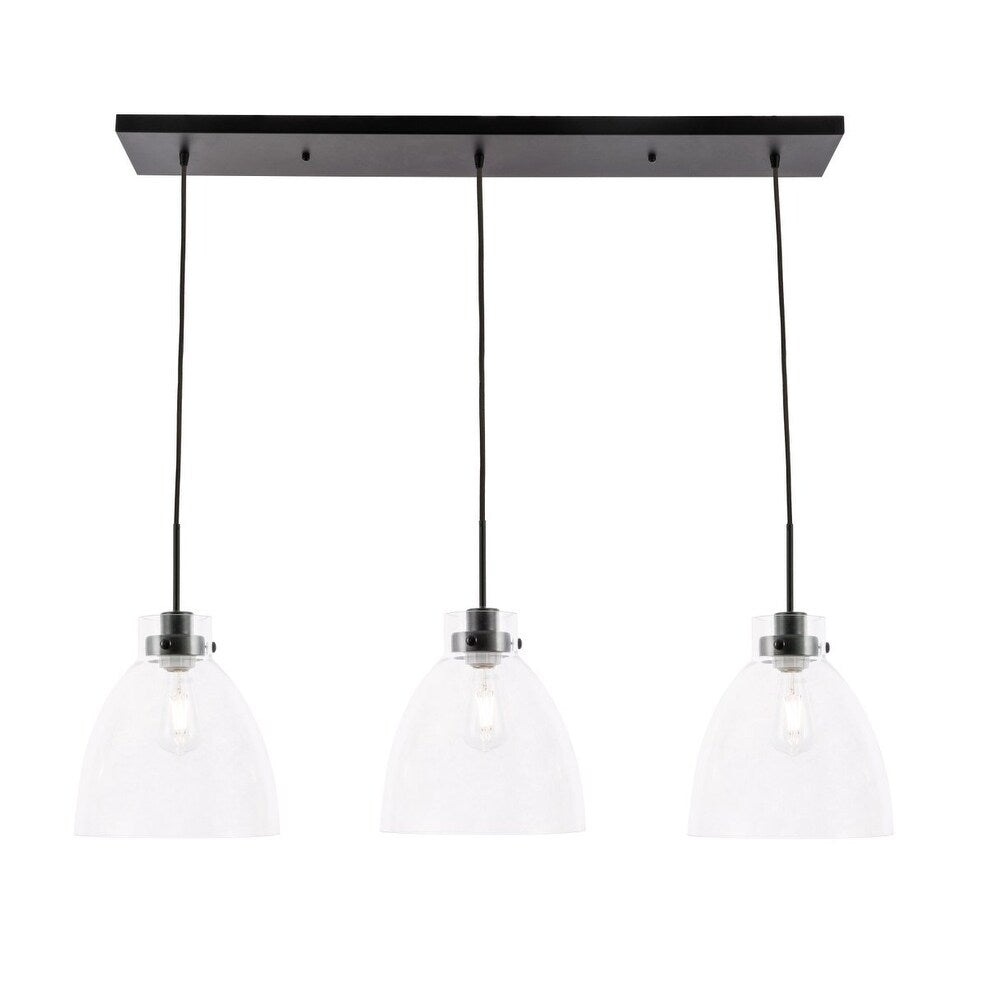 Frey 3 light Black and Clear glass pendant - One Size