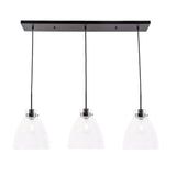Frey 3 light Black and Clear glass pendant - One Size