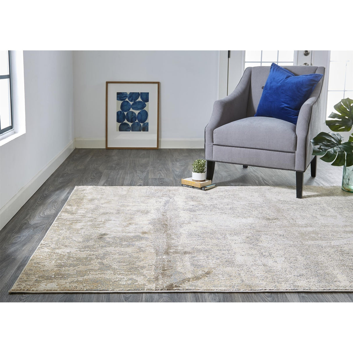 Frida Distressed Abstract Watercolor Accent Rug, Latte Tan/Gray