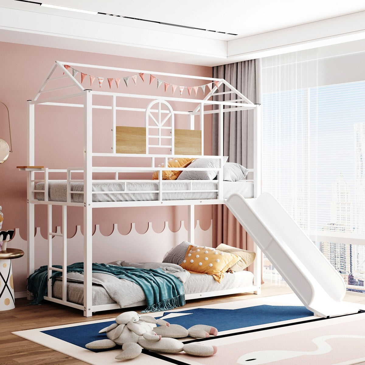 Twin bed with slide store