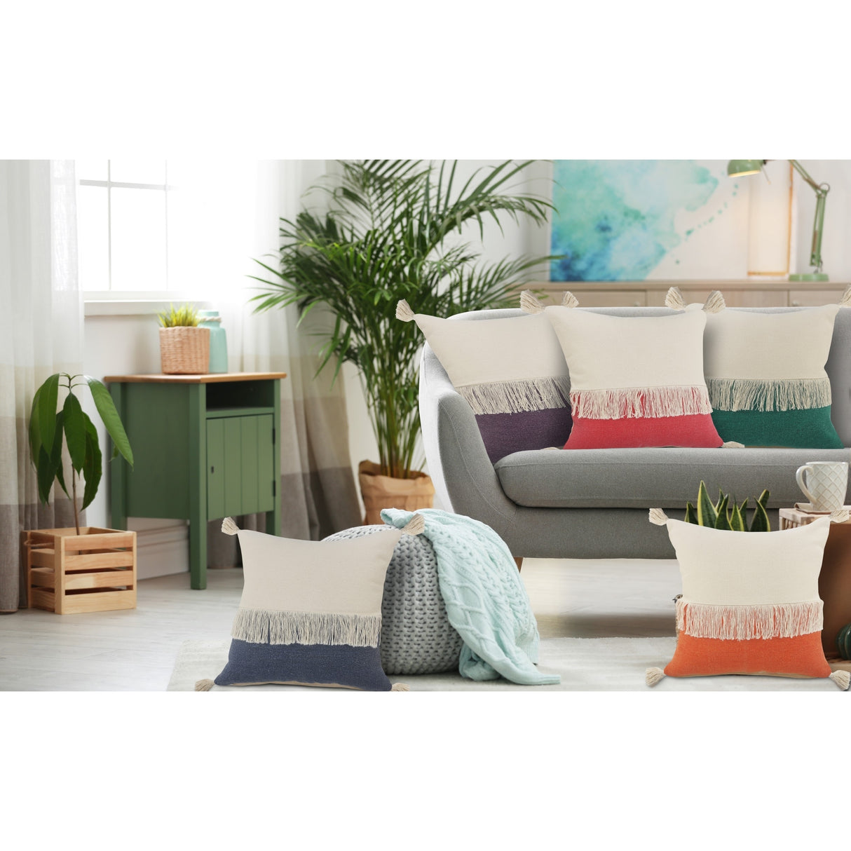 Sevita Fringe Festival Raspberry Color Block Throw Pillow