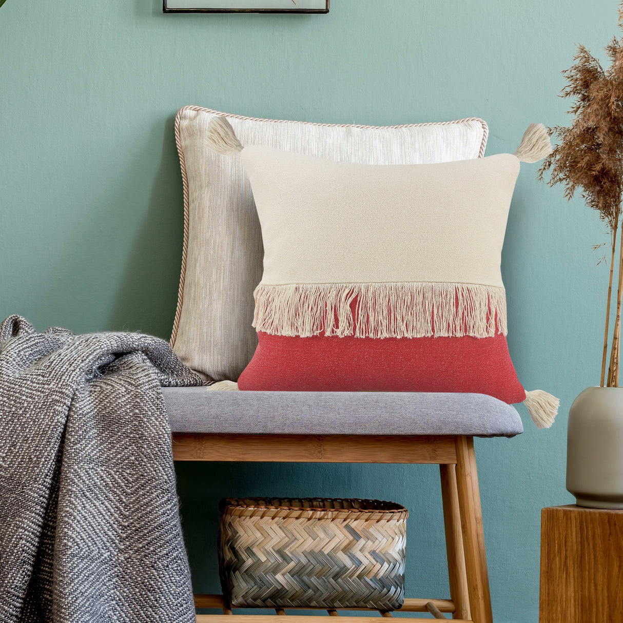 Sevita Fringe Festival Raspberry Color Block Throw Pillow