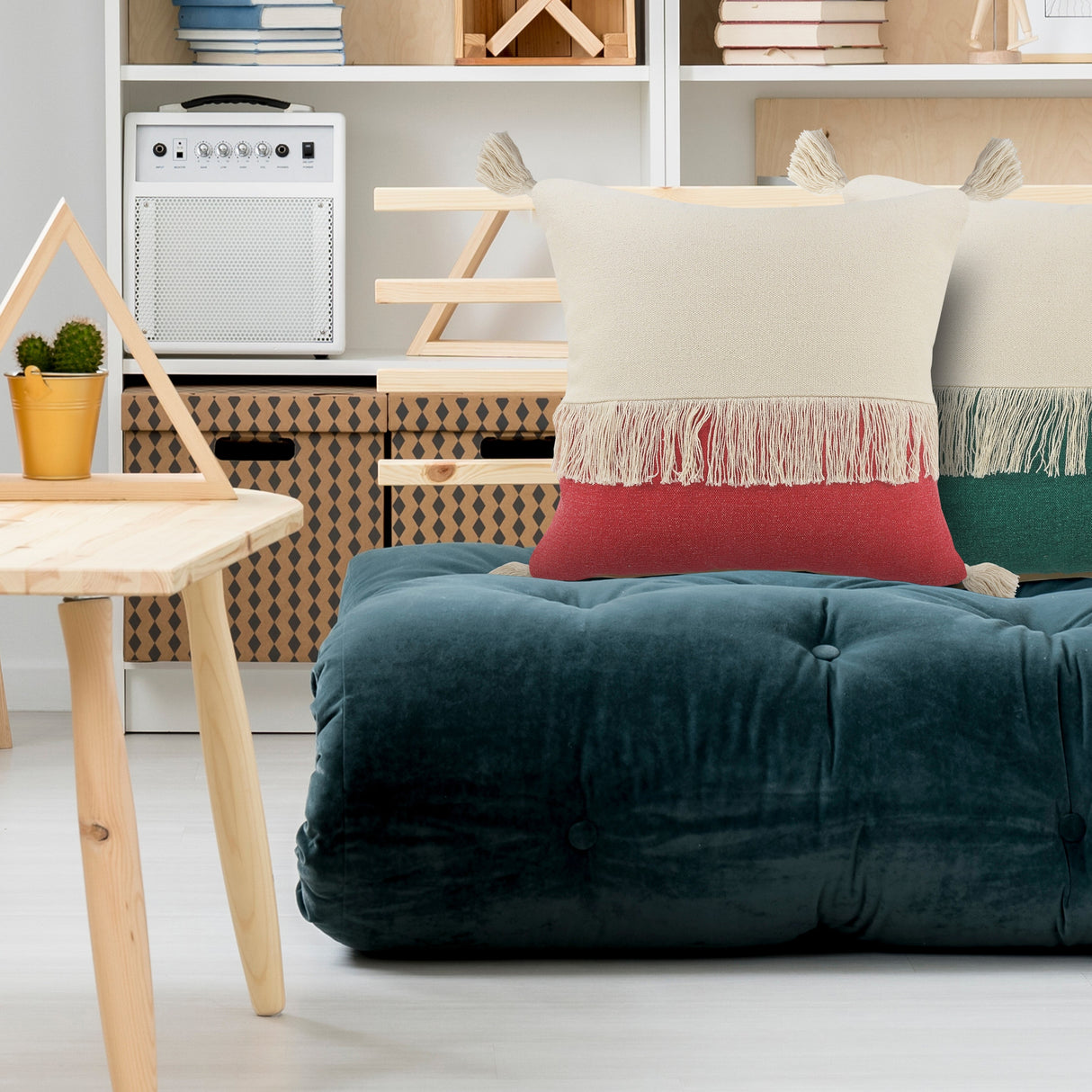 Sevita Fringe Festival Raspberry Color Block Throw Pillow