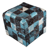 From India Blue Ottoman Cowhide Cube Made of Real Leather 18"X18"