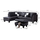 Faux Leather Nail Head Sectional Sofa with Storage Ottoman