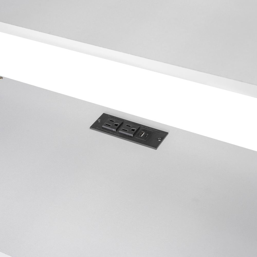 Full / Twin Size Loft Bed with Multi-storage Desk, LED light and Bedside Tray, Charging Station, White