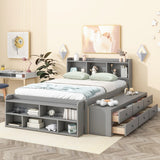 Full Bed with Bookcase Headboard, Under bed Storage Drawers and Bed End Storage Case