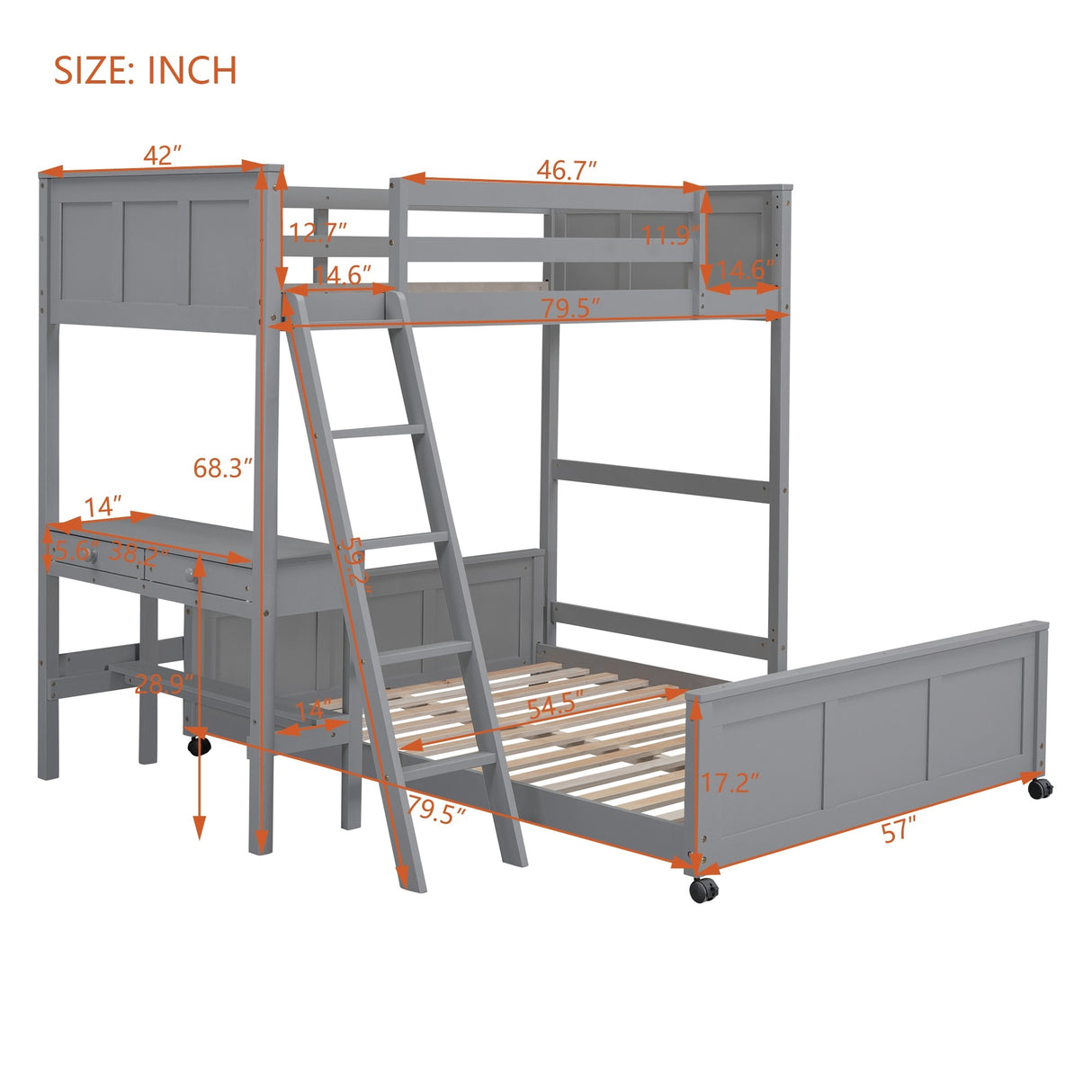 Full Bunk Bed with Desk