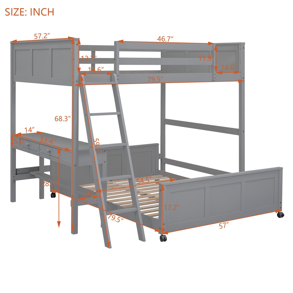 Full Bunk Bed with Desk