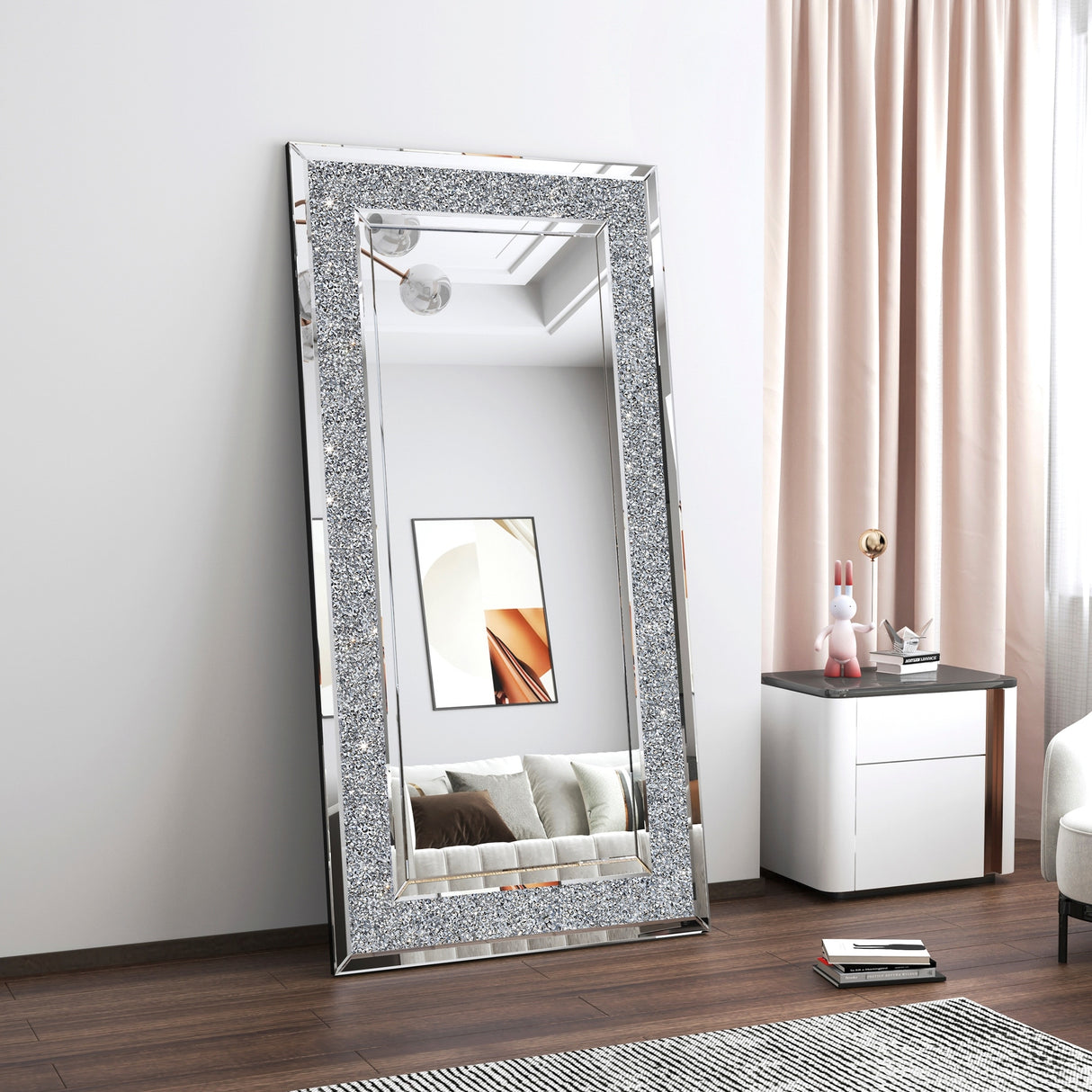 Full Length Floor Mirror - Luxury Crystal Surround Full Body Mirror