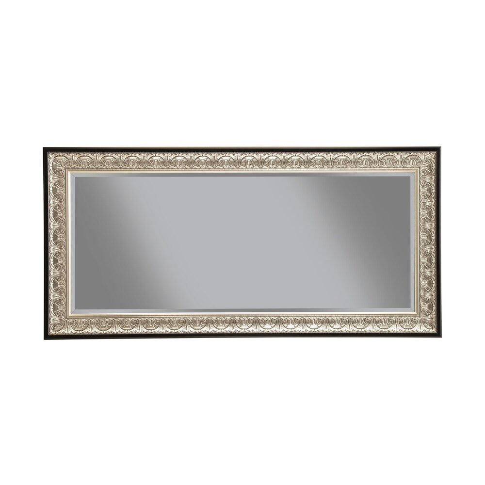 Full Length Leaner Mirror With Polystyrene Frame, Antique Silver and Black