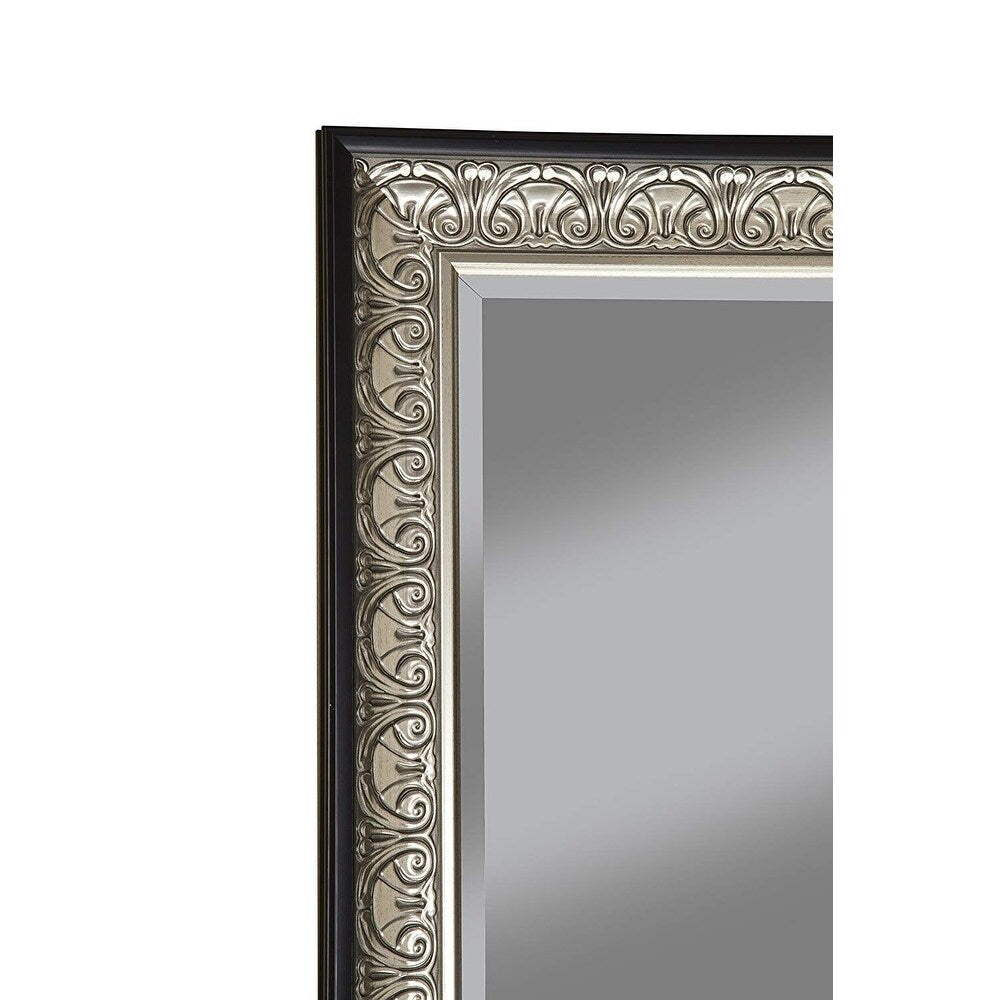 Full Length Leaner Mirror With Polystyrene Frame, Antique Silver and Black