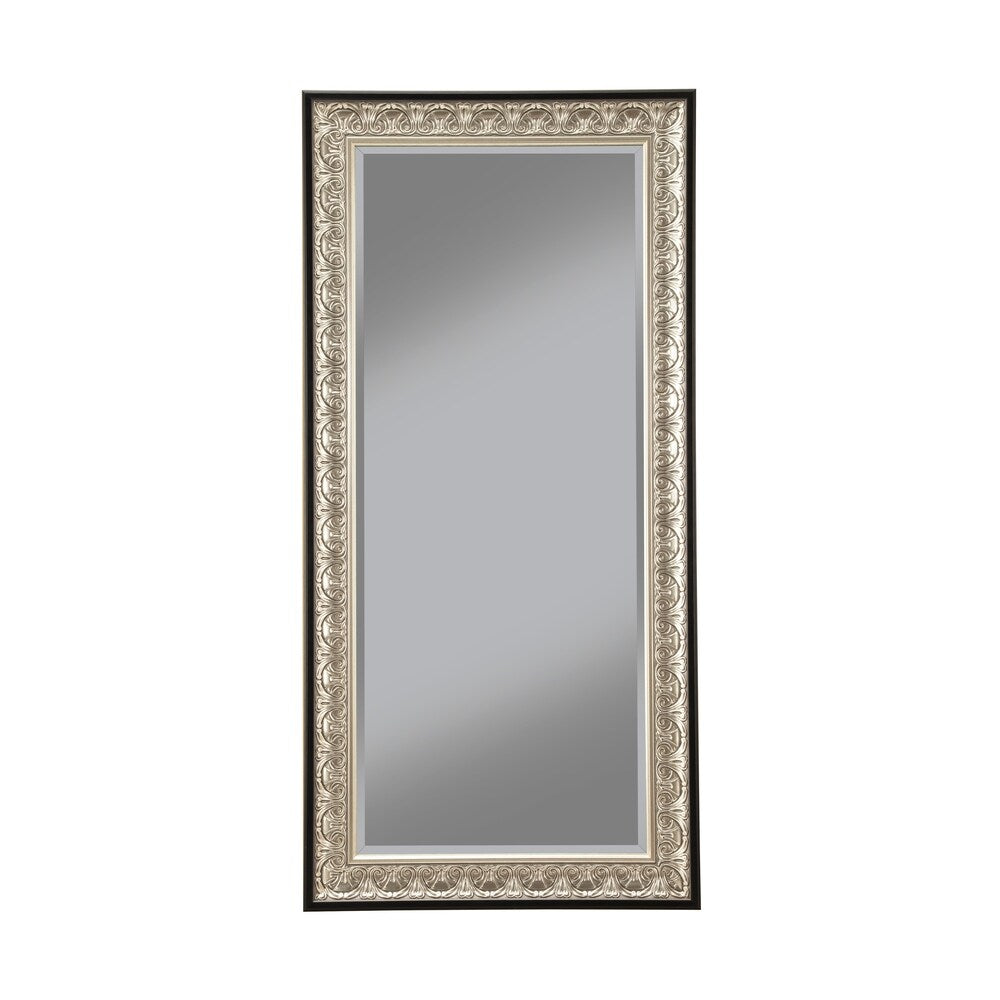 Full Length Leaner Mirror With Polystyrene Frame, Antique Silver and Black