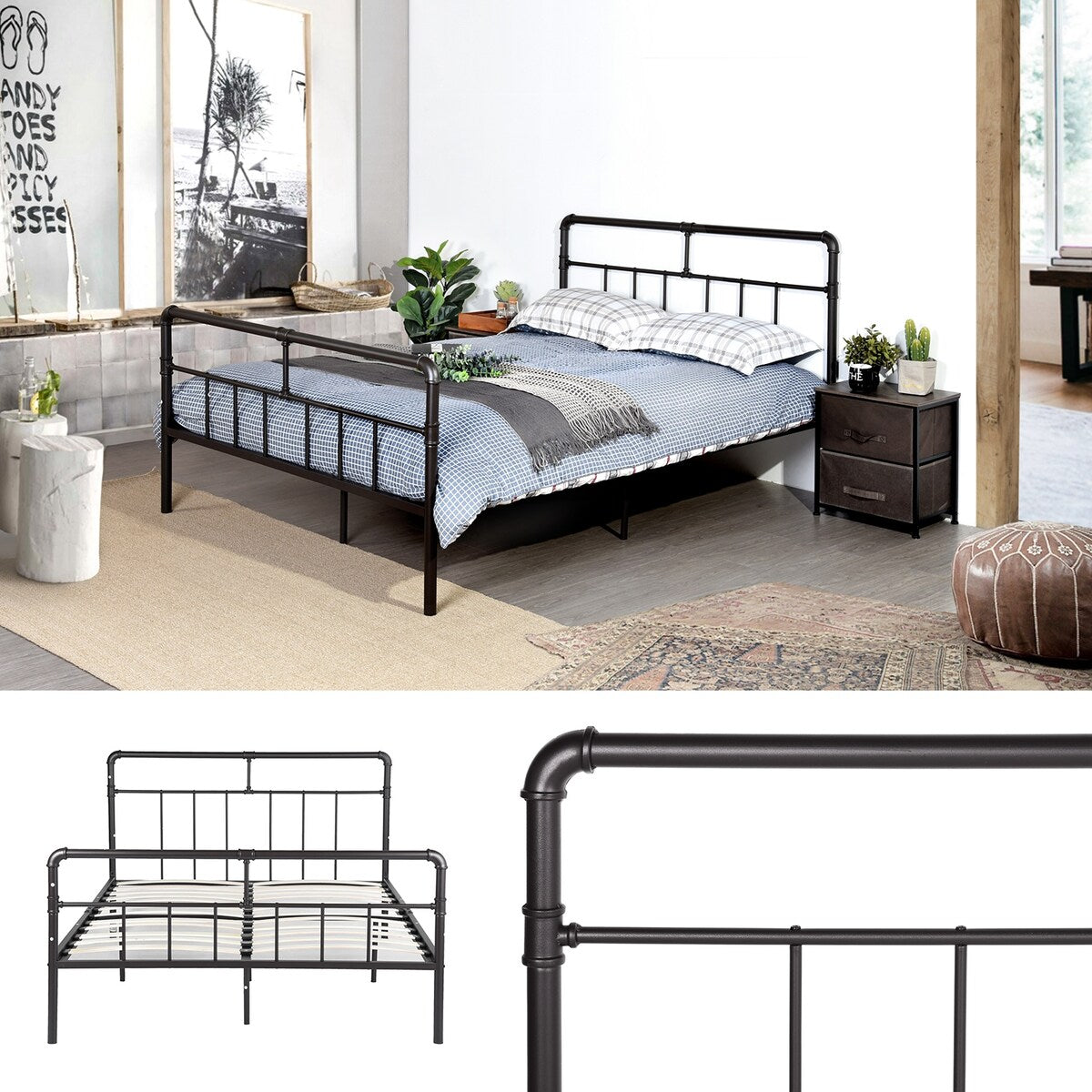 Nestfair Full Metal Frame Bed with Headboard and Footboard