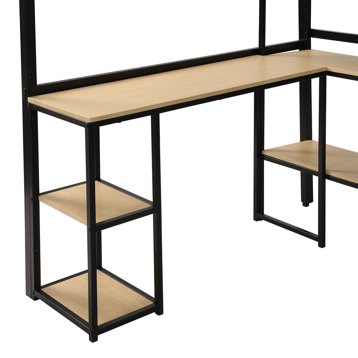 Full Metal Loft Bed with Stairs & Desk, Heavy-Duty Steel Loft Bed Frame with Storage Shelves & Safety Rail for Kids Teens, Black