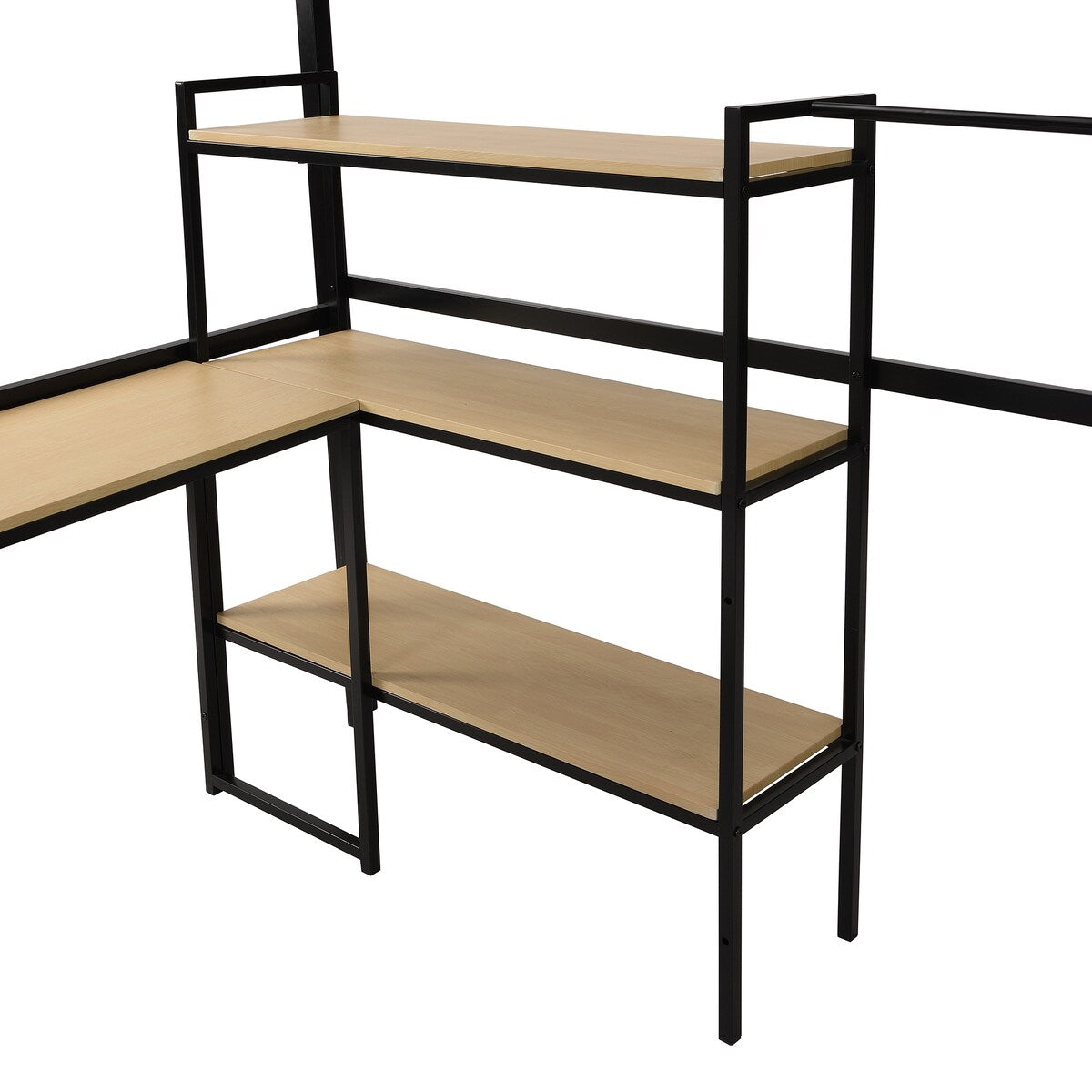 Full Metal Loft Bed with Stairs & Desk, Heavy-Duty Steel Loft Bed Frame with Storage Shelves & Safety Rail for Kids Teens, Black