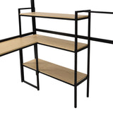 Full Metal Loft Bed with Stairs & Desk, Heavy-Duty Steel Loft Bed Frame with Storage Shelves & Safety Rail for Kids Teens, Black