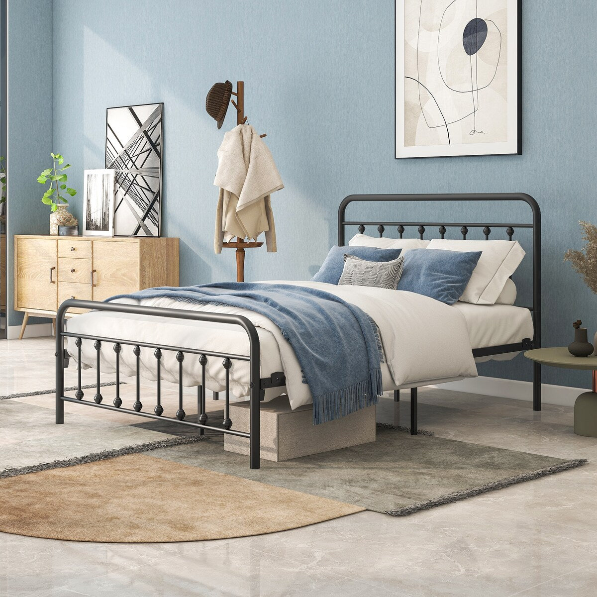 Full Metal Platform Bed Frame with Headboard