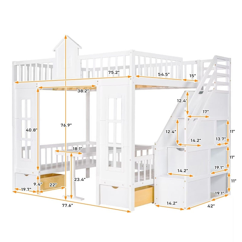 Full-Over-Full Bunk Bed with Changeable Table , Separable Bunk Bed Turn into Upper Bed and Down Desk