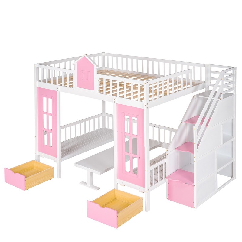 Full-Over-Full Bunk Bed with Changeable Table , Separable Bunk Bed Turn into Upper Bed and Down Desk