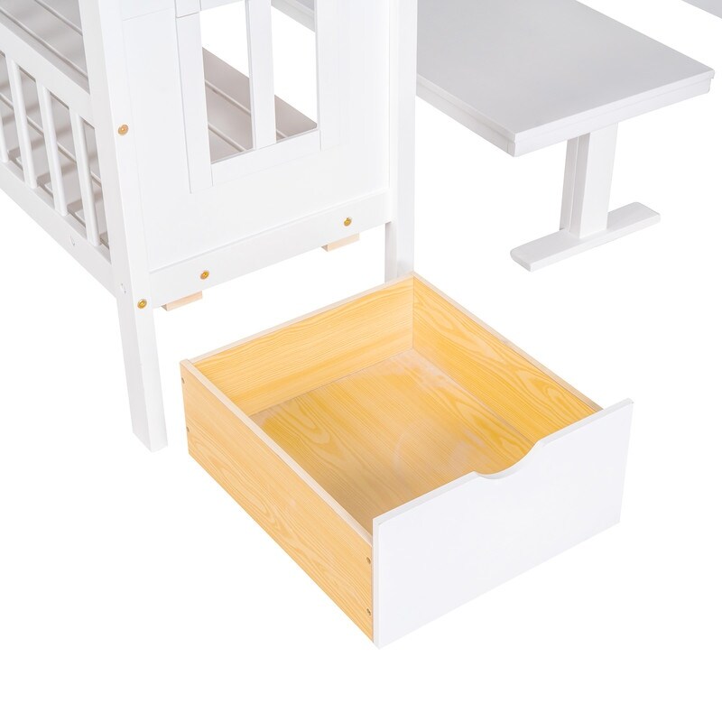 Full-Over-Full Bunk Bed with Changeable Table , Separable Bunk Bed Turn into Upper Bed and Down Desk