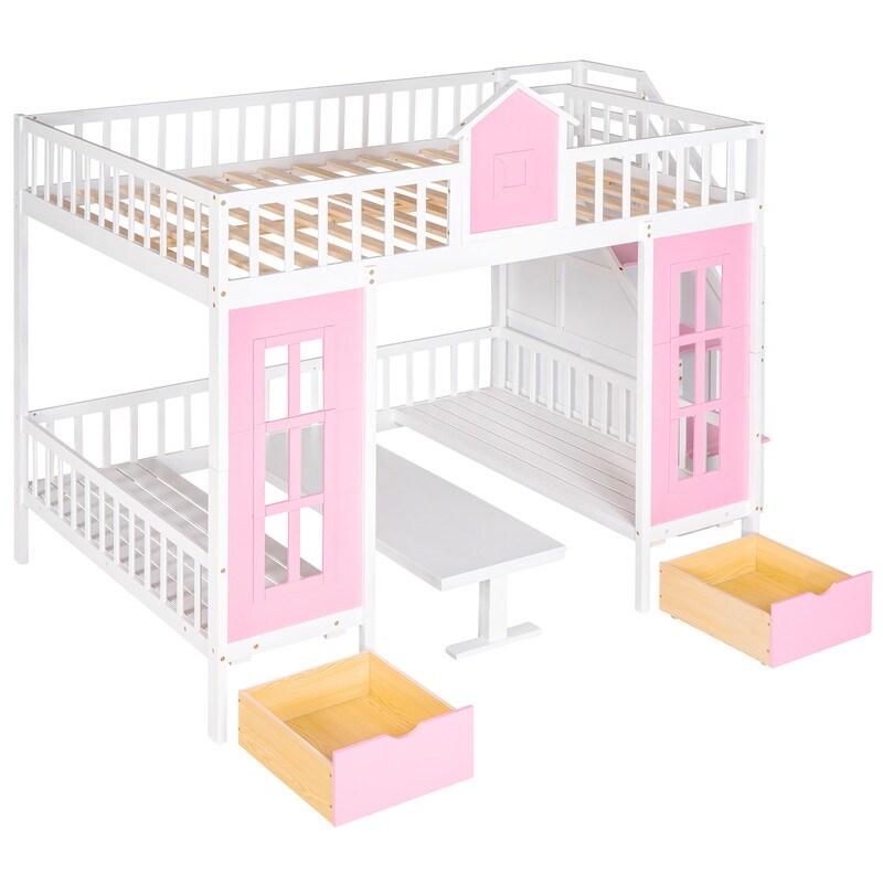 Full-Over-Full Bunk Bed with Changeable Table , Separable Bunk Bed Turn into Upper Bed and Down Desk