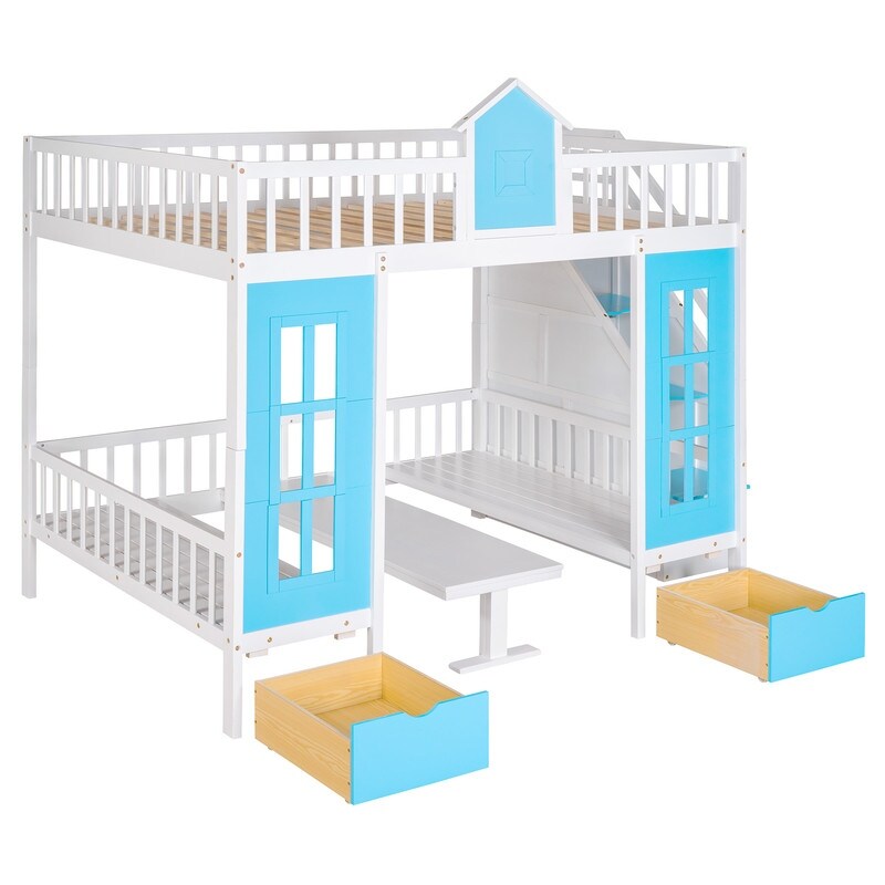 Full-Over-Full Bunk Bed with Changeable Table , Separable Bunk Bed Turn into Upper Bed and Down Desk