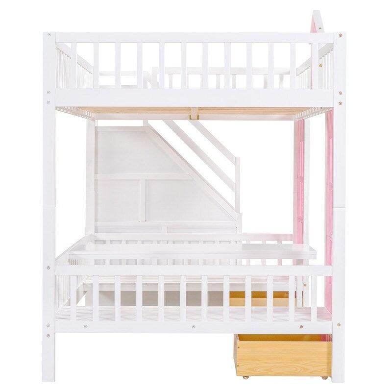 Full-Over-Full Bunk Bed with Changeable Table , Separable Bunk Bed Turn into Upper Bed and Down Desk
