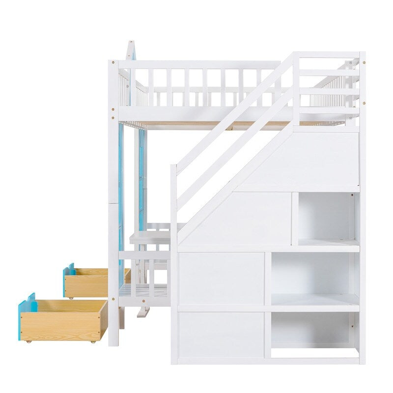 Full-Over-Full Bunk Bed with Changeable Table , Separable Bunk Bed Turn into Upper Bed and Down Desk
