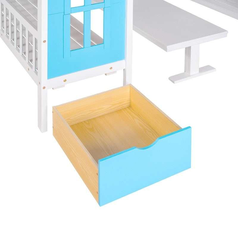 Full-Over-Full Bunk Bed with Changeable Table , Separable Bunk Bed Turn into Upper Bed and Down Desk