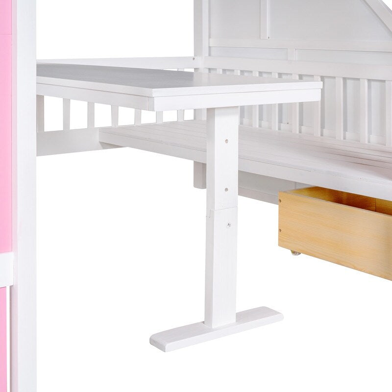 Full-Over-Full Bunk Bed with Changeable Table , Separable Bunk Bed Turn into Upper Bed and Down Desk