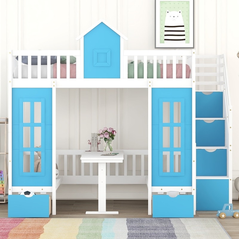Full-Over-Full Bunk Bed with Changeable Table , Separable Bunk Bed Turn into Upper Bed and Down Desk