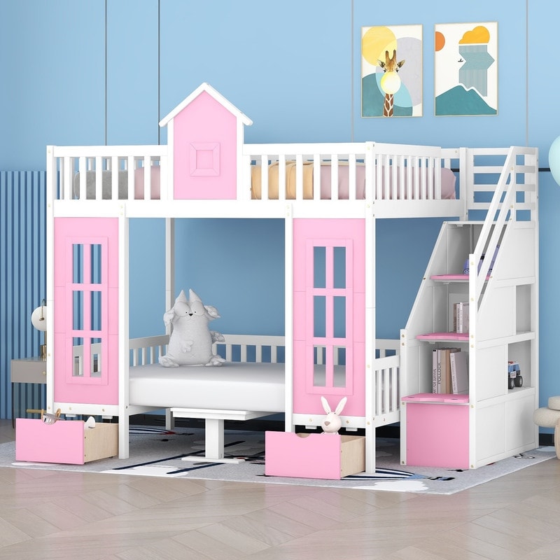 Full-Over-Full Bunk Bed with Changeable Table , Separable Bunk Bed Turn into Upper Bed and Down Desk