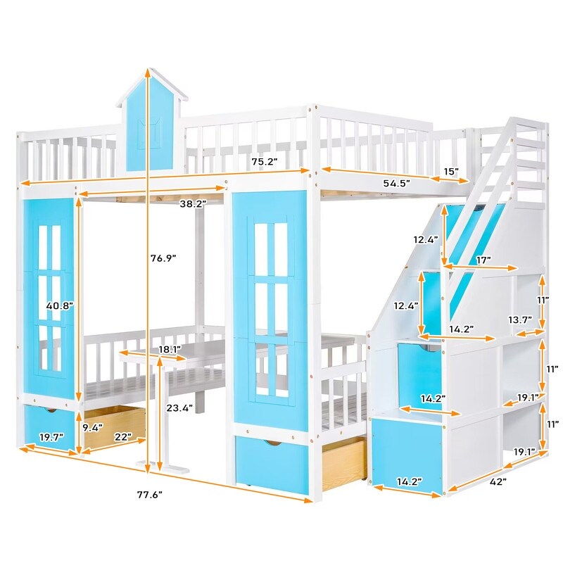 Full-Over-Full Bunk Bed with Changeable Table , Separable Bunk Bed Turn into Upper Bed and Down Desk