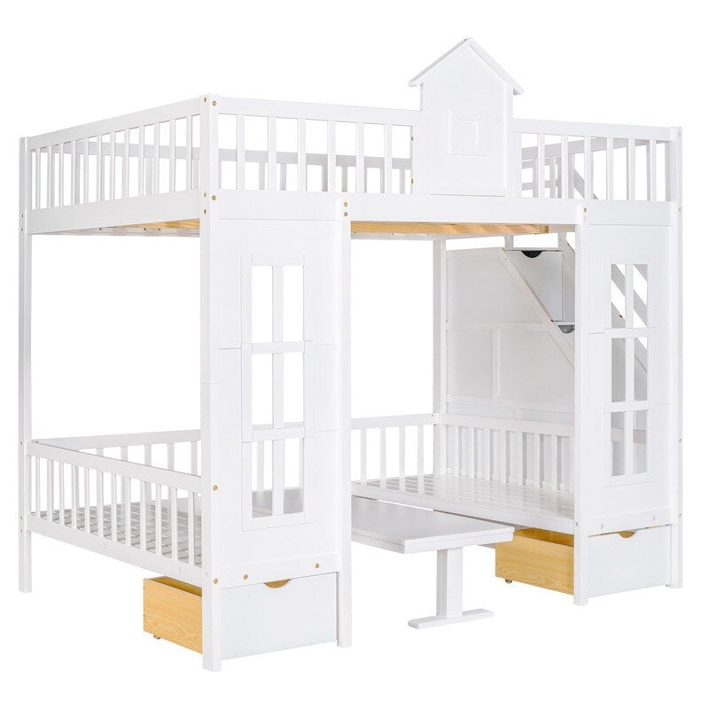 Full-Over-Full Bunk Bed with Changeable Table , Separable Bunk Bed Turn into Upper Bed and Down Desk