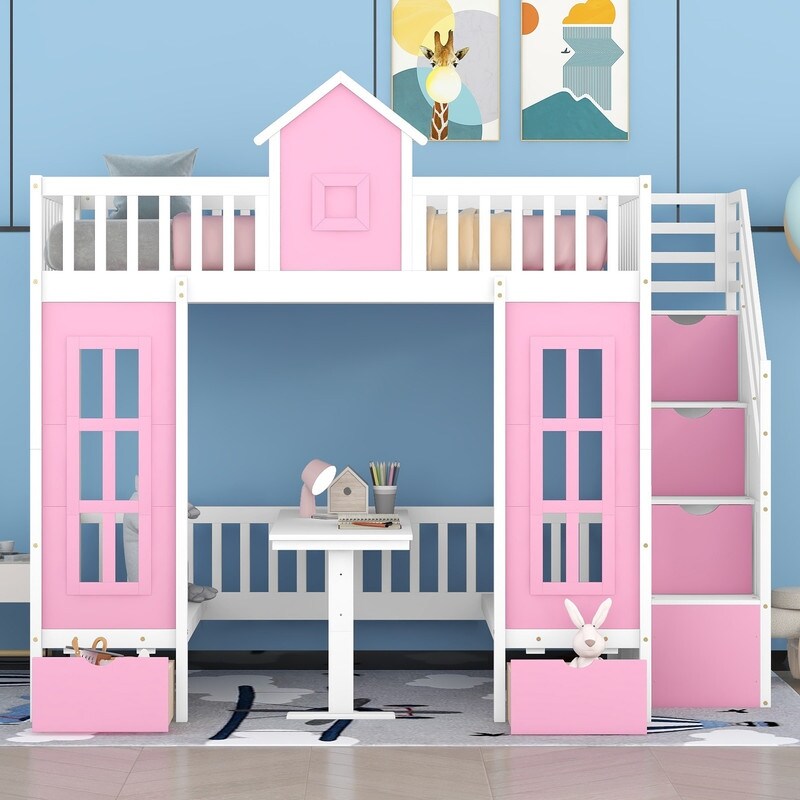 Full-Over-Full Bunk Bed with Changeable Table , Separable Bunk Bed Turn into Upper Bed and Down Desk